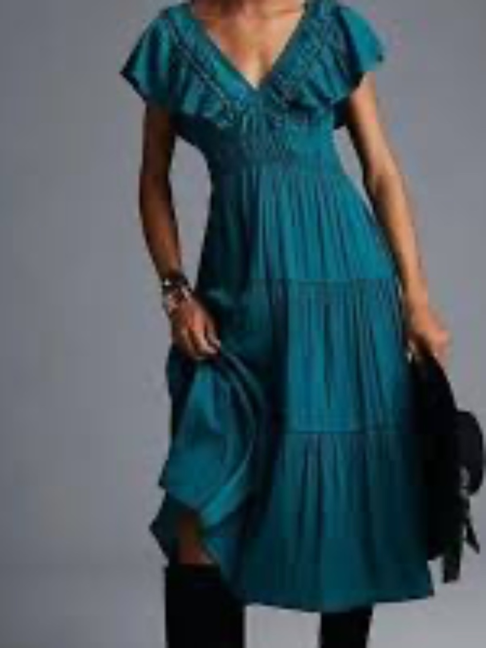 MELLODAY Ruffle Tiered Maxi Dress Teal Ruffle Sleeve Dress With Pockets